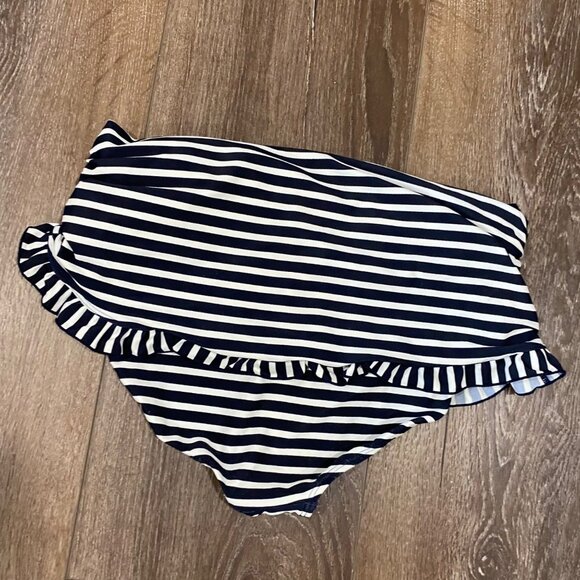 Lands End Kids High-Waisted Striped Navy & White Ruffle Swim Bottoms Size 16 - Picture 2 of 3